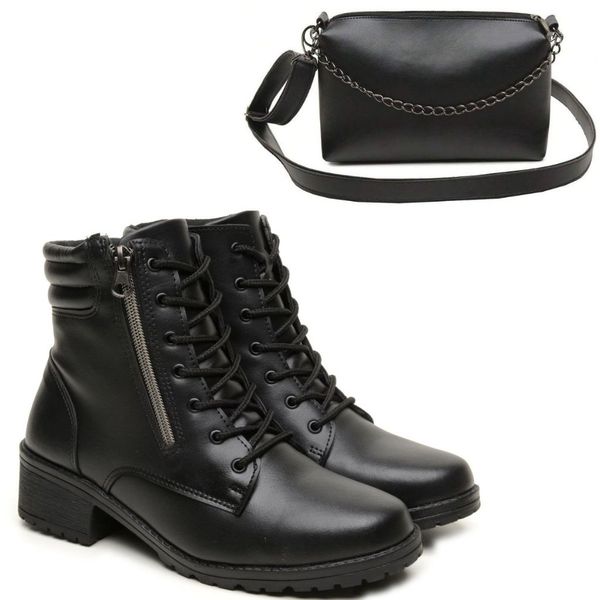 Bota Feminina Thais com Bolsa - Preta