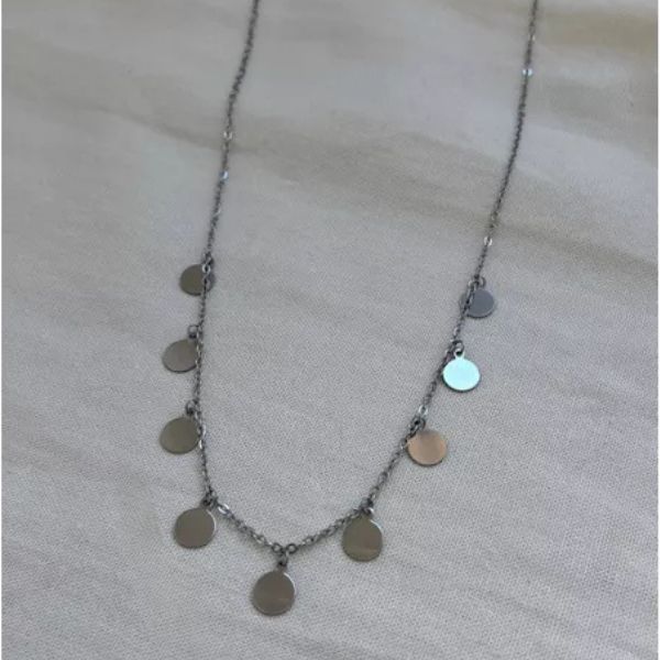 Colar Discos em Aço Inox Prata