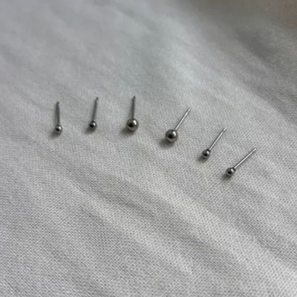 Trio de Brincos Bolinha Clássico em Aço Inox Prata