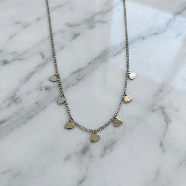 Colar Corações Luxo em Aço Inox Prata