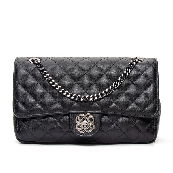 Bolsa Feminina Alça Corrente Couro Preta Metalassê Sofisticada