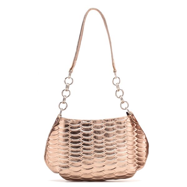 Bolsa Feminina Pequena Couro Bronze Escamado Tiracolo ou Transversal Festa Balada Luxo