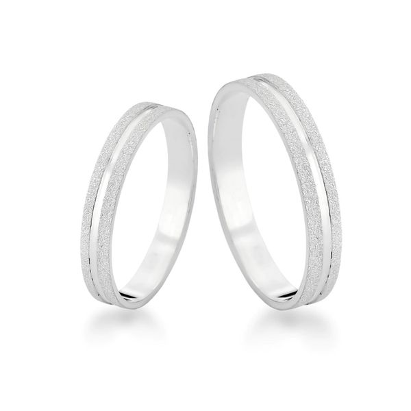 Par de Aliança 4mm Diamantada Filete Liso Prata 925