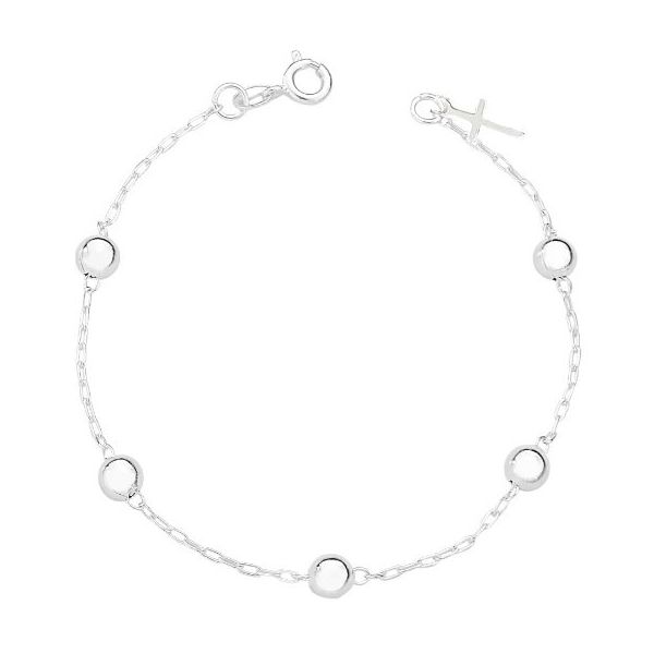 Pulseira Bolinha 3mm Cruz Prata 925