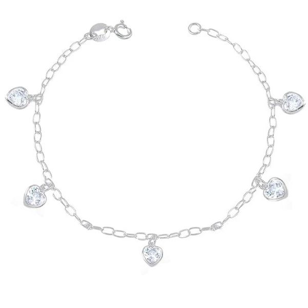 Pulseira Corações Zirconias Cristais Prata 925