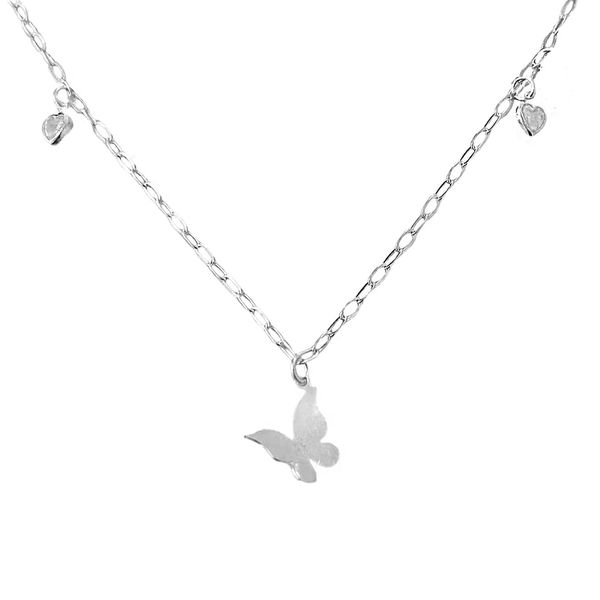 Choker Pingente Borboleta Zirconia Rosa Prata 925