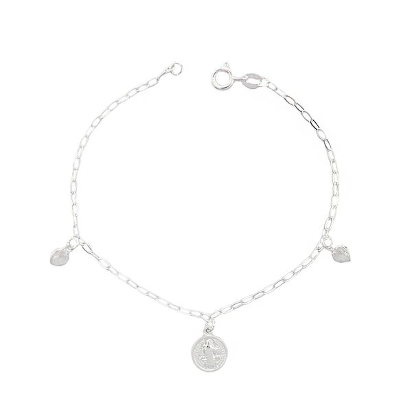 Pulseira Pingente São Bento Com Zircônias Prata 925