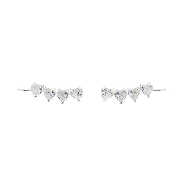 Brinco Ear Cuff Corações Prata 925