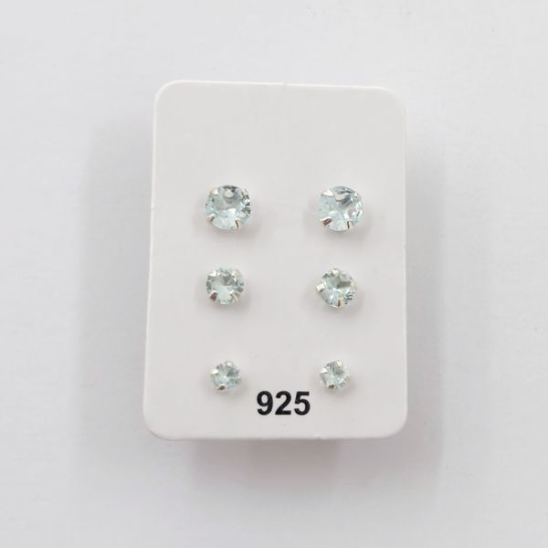 Trio Ponto de Luz Zircônia Azul Céu Prata 925