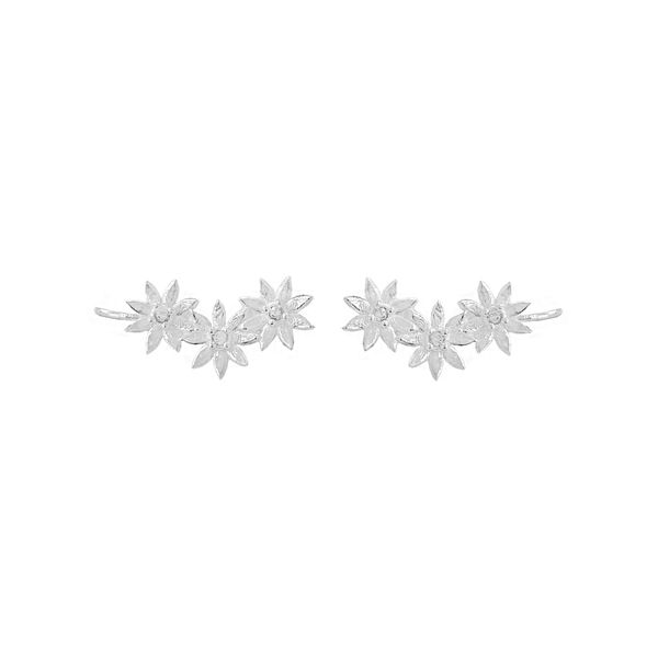 Brinco Ear Cuff Flowers Prata 925