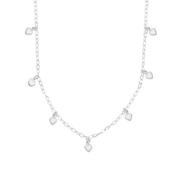 Choker Corações Zirconias Cristais Prata 925