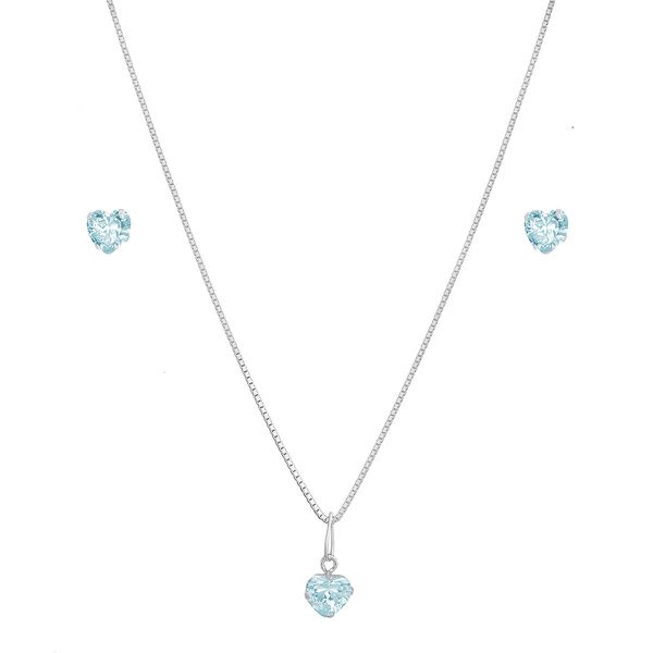 Conjunto Coração Zircônia 6mm Prata 925