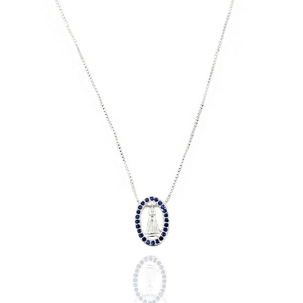 Colar Nossa Senhora Aparecida Cravejado Prata 925 
