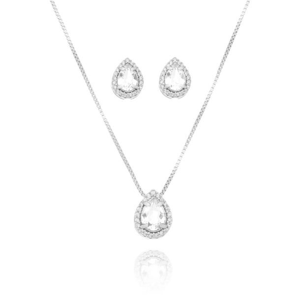 Conjunto Gota Cravejada Prata 925