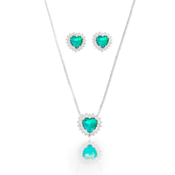 Conjunto Coração Cravejado Prata 925