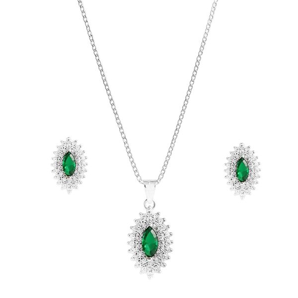 Conjunto Zircônia Esmeralda Cravejado Prata 925