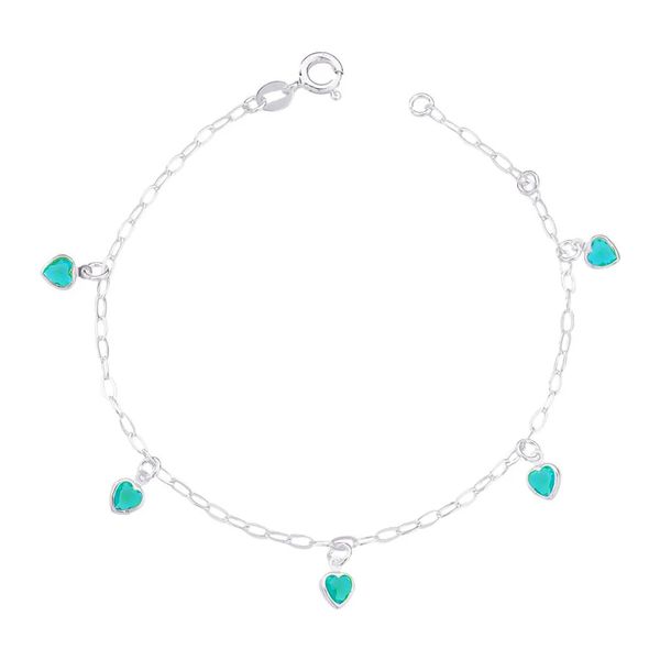 Pulseira Pingentes Zirconias Corações Prata 925