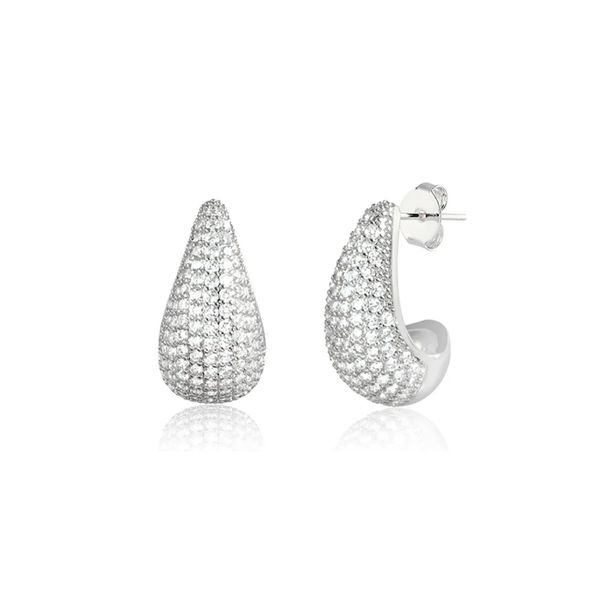 Brinco Gota Cravejado M 1,6cm Prata 925