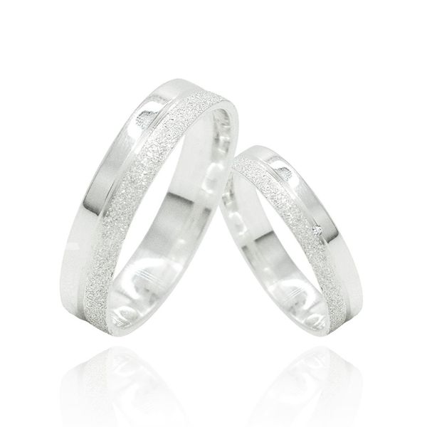 Par de Aliança 4mm Zircônia Duas Metades Prata 925