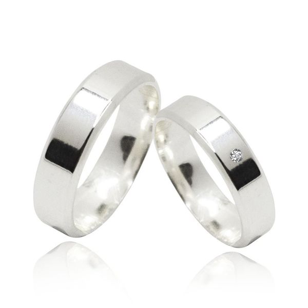 Par de Aliança Reta Borda 6mm Zircônia Prata 925