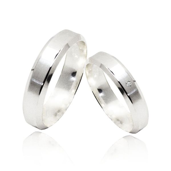 Par de Aliança Reta Borda 4mm Zircônia Prata 925