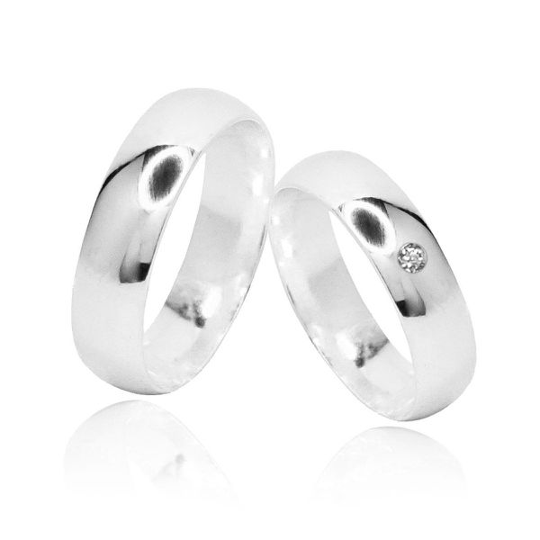 Par de Aliança Abaulada Lisa 6mm Zircônia Prata 925