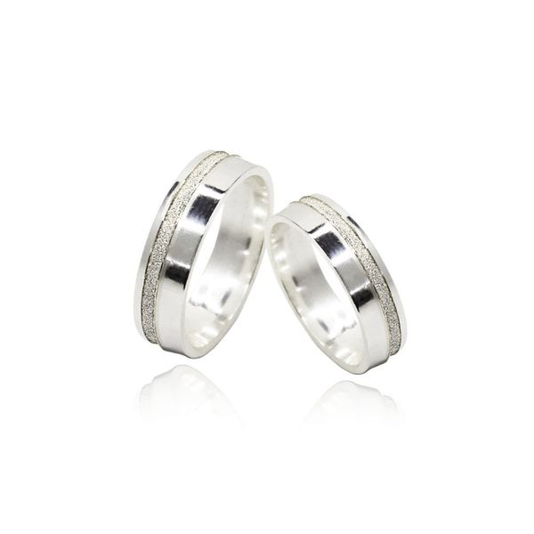 Par de Aliança Reta Filete Diamantado 4mm Prata 925