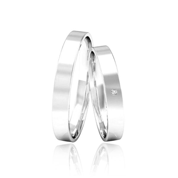 Par de Aliança Reta Zircônia 3mm Prata 925
