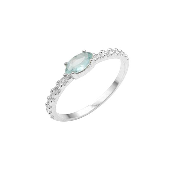 Anel Zircônia Cravejado Azul Céu Prata 925