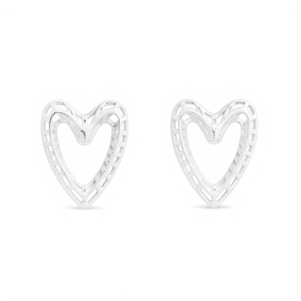 Brinco Coração Vazado Tela 3d Prata 925