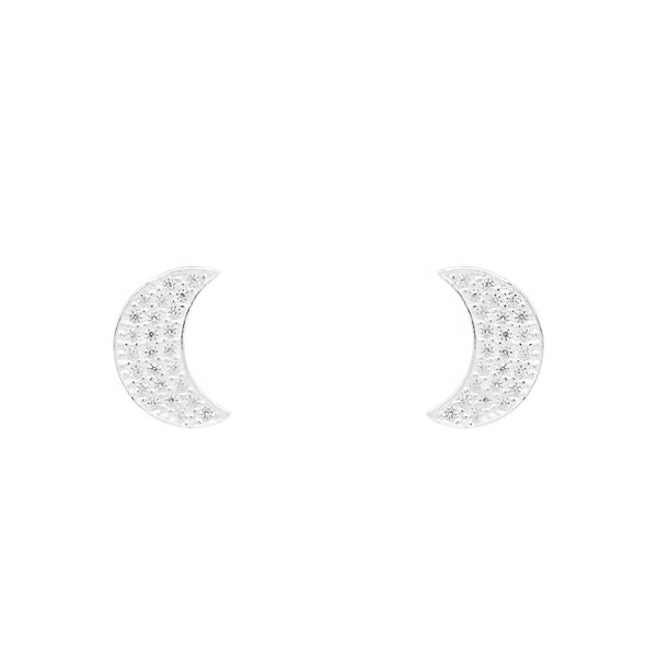 Brinco Lua Cravejado 1,2cm Prata 925