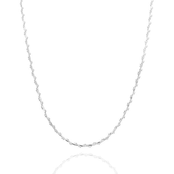 Colar Corrente Bolinha Trançada 40cm Prata 925