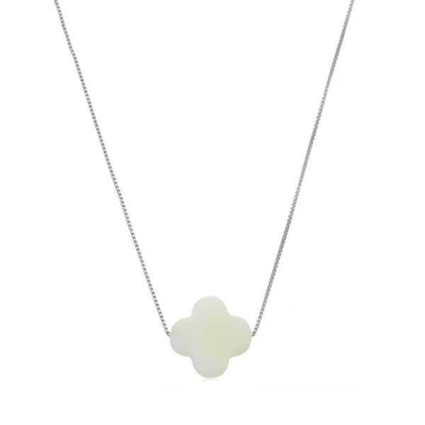 Colar Trevo Madrepérola Veneziana 45cm Prata 925