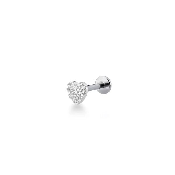 Piercing de Furo Coração Cravejado Prata 925