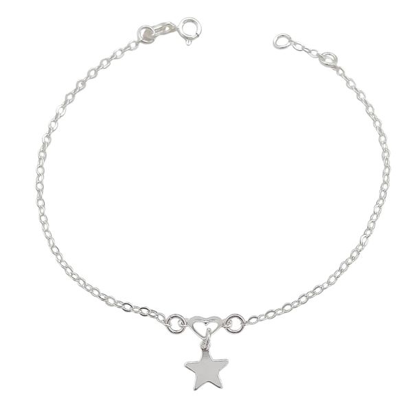 Pulseira Coração Pingente Estrela Prata 925