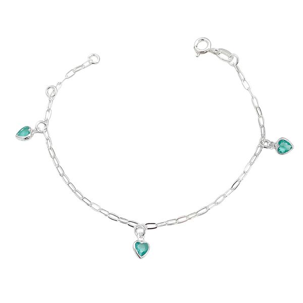 Pulseira Infantil Corações Zirconias Prata 925