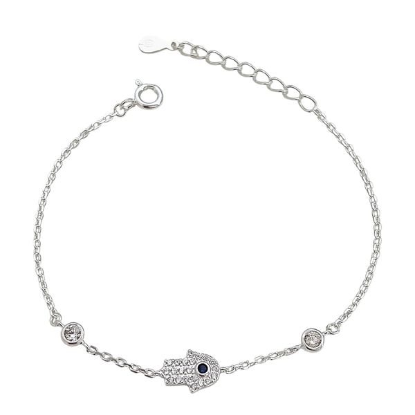 Pulseira Mão de Fátima Cravejada Prata 925