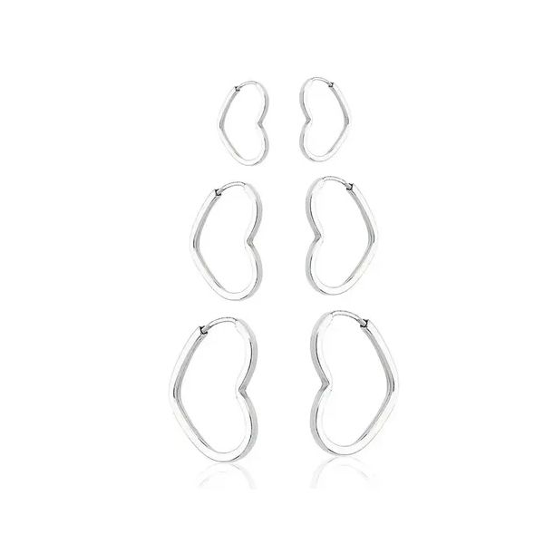 Trio Argola Coração Fio Quadrado Prata 