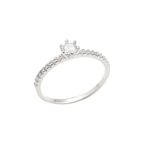 Anel Solitário 4mm Cravejado Prata 925