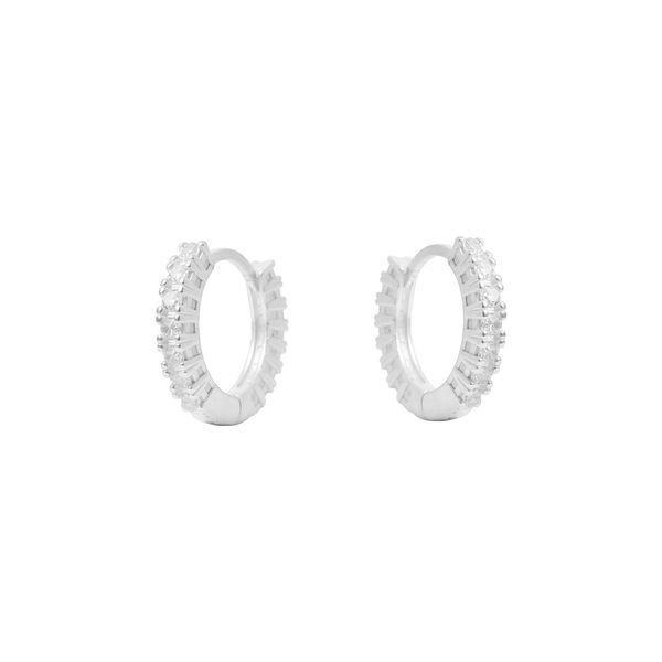 Brinco Argolinha Cravejada Dupla Face 1,3cm Prata 925