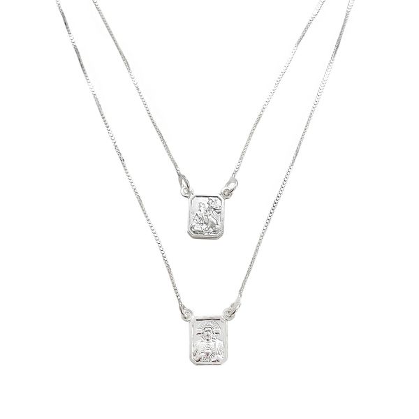 Escapulário São Jorge e Jesus 65cm Prata 925