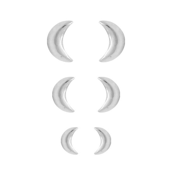 Trio Brincos Lua Lisa Prata 925