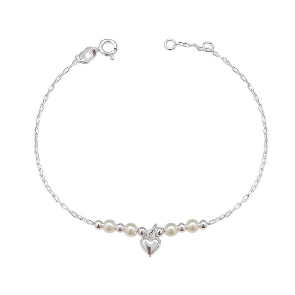 Pulseira Esferas Pérolas com Coração Prata 925