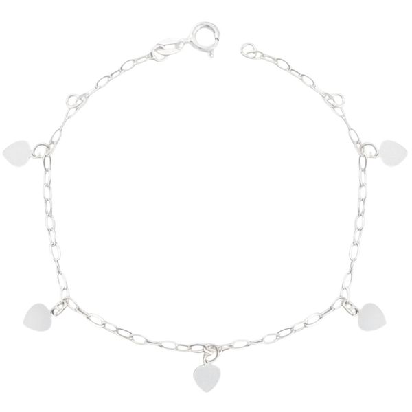 Tornozeleira Plaquinhas Corações Prata 925