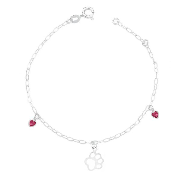 Pulseira Patinha Pet Coração Prata 925