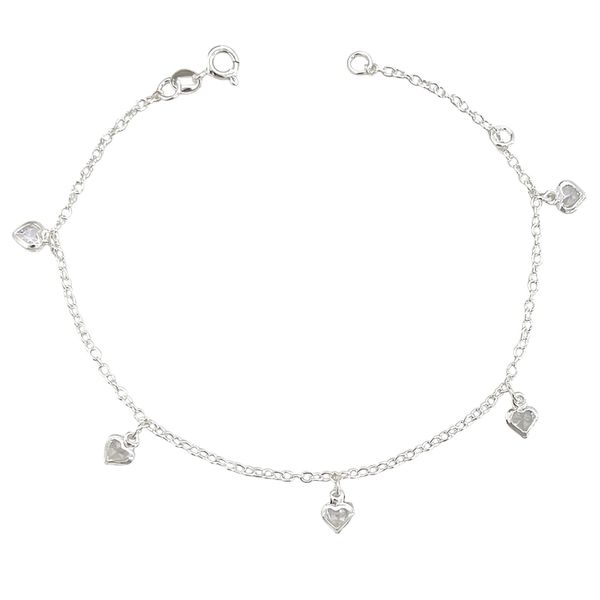 Pulseira Zircônias Corações Cristais Prata 925