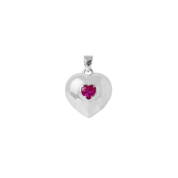 Relicário Coração Zircônia Pink Prata 925