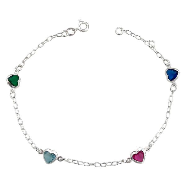 Pulseira Corações 5mm Color Prata 925