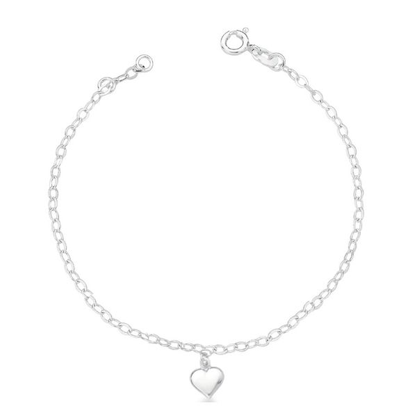 Pulseira Pingente Coração Liso 9mm Prata 925