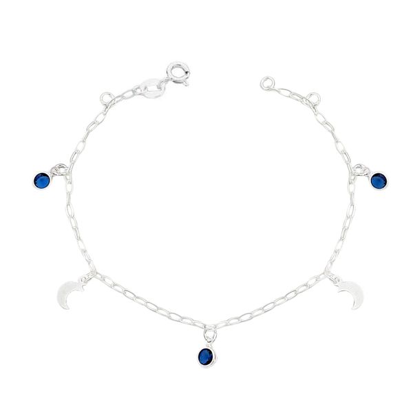Pulseira Lua com Zircônias Safira Prata 925